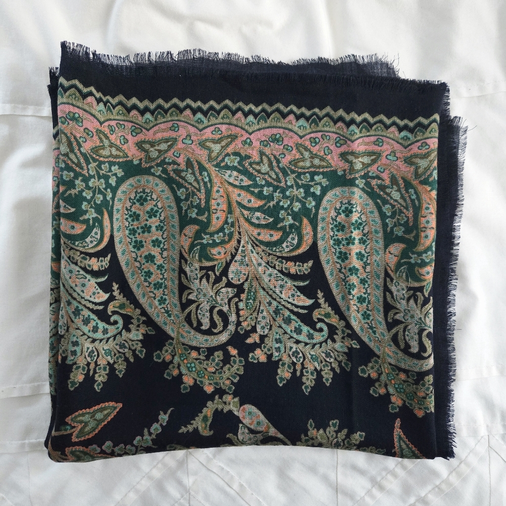 Pinto Italian 100% Wool Lana-Wool Bohemian Paisley Fringe Scarf - Picture 12 of 13